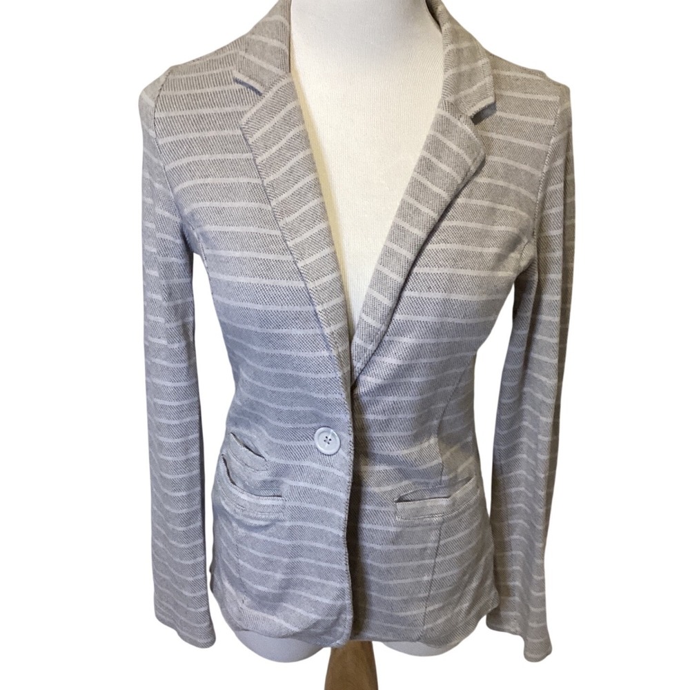 Caslon Striped Knit Blazer Jacket‎ Light Gray White Women's Size S